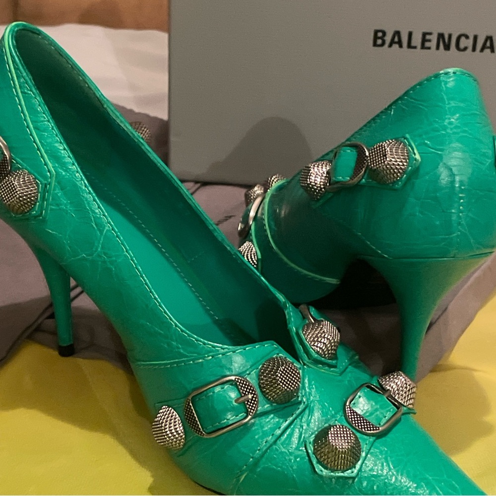 Balenciaga Agneau Arena Cagole Pumps Green Size 7 Made in Italy - Picture 14 of 15
